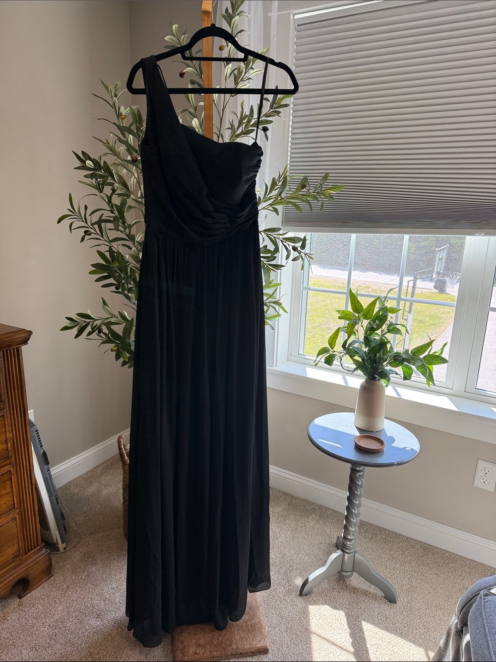 Smilprince Black One Shoulder Chiffon Maxi  Formal Dress